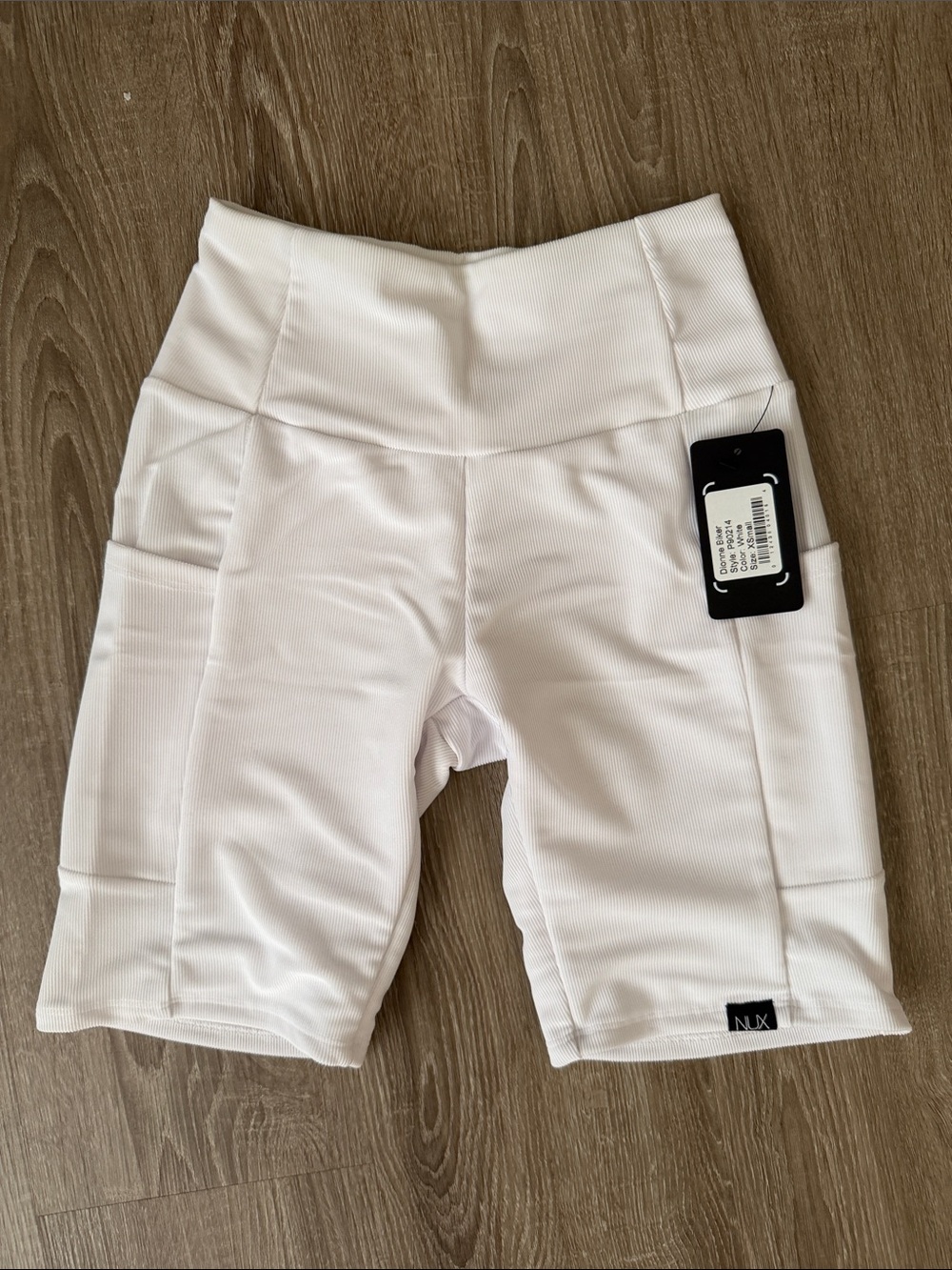NUX White High-Waist Ribbed Bike Shorts